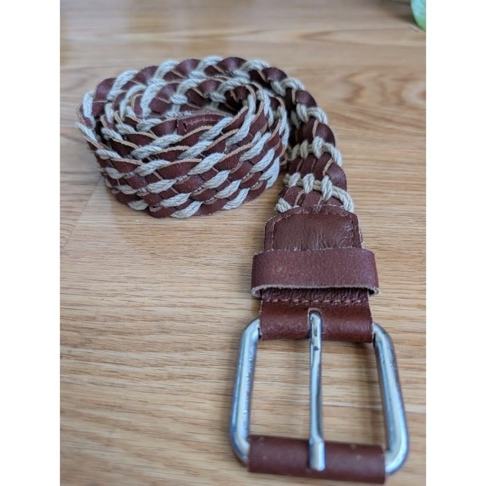 Brown Braided Leather Belt Woven Banana Republic two tone cord 42 inches boho